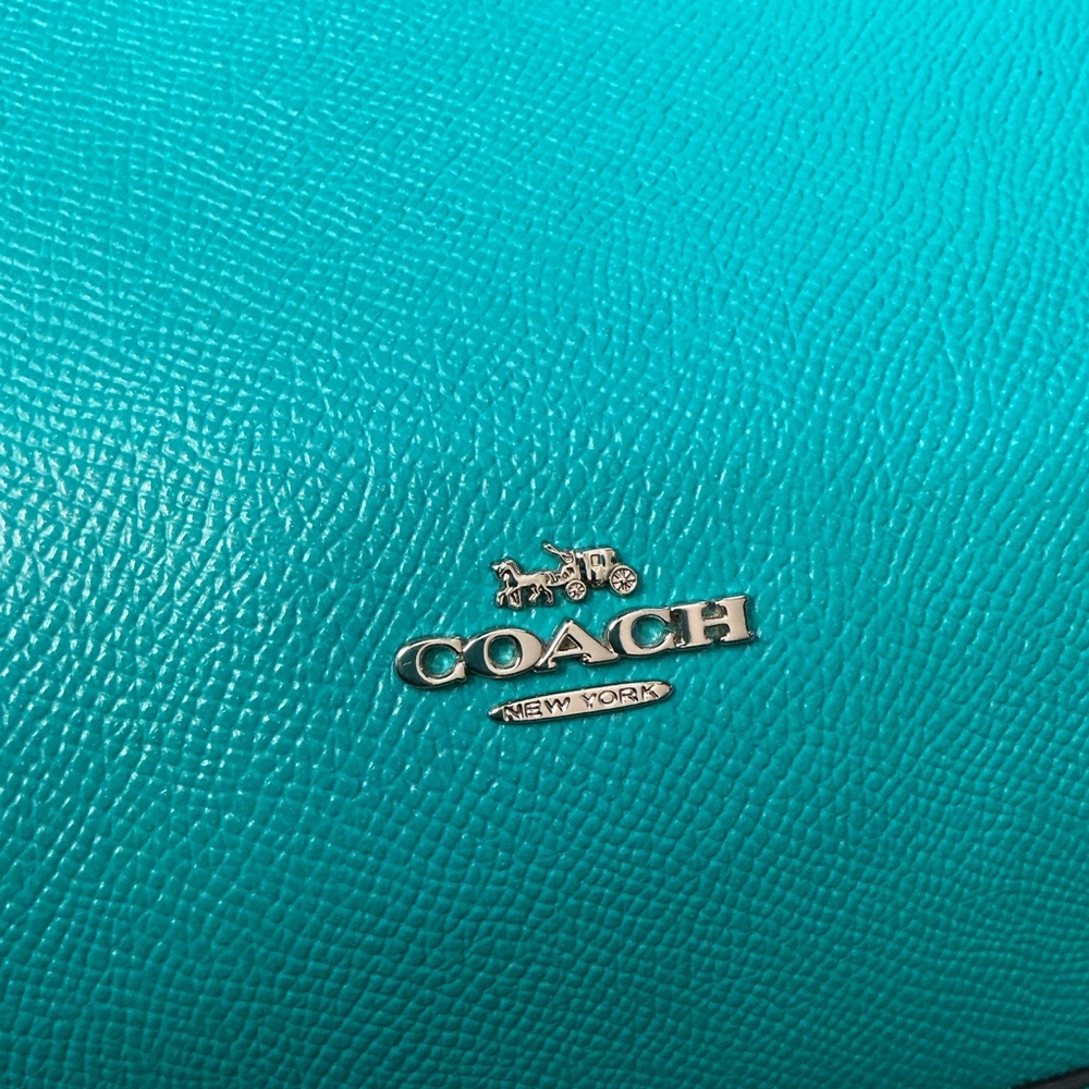 Coach Turnlock Carryall 29 Aqua Blue Teal Leather Shoulder Crossbody Satchel Bag - Picture 6 of 15